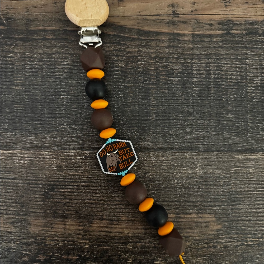 Brown and Orange Beaded Pacifier Clip